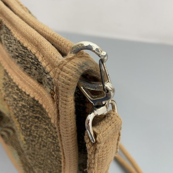 Vintage Carpet Bags Of America Shoulder Purse Zip Top Knit Boho Birds Tan Beige - Picture 16 of 16